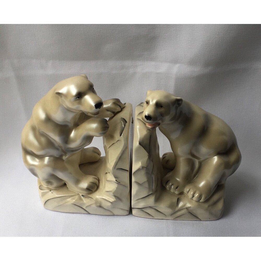 Vintage Polar Bears Bookends Handpainted ESD Japan SA-4170 Cream Color Off White
